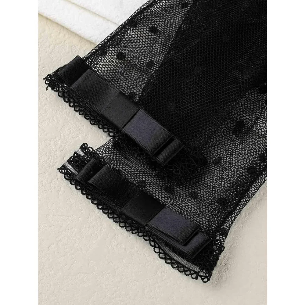 Women's #2 Black Short Floral Evening Sheer Gloves Bridal Wedding Party Tea